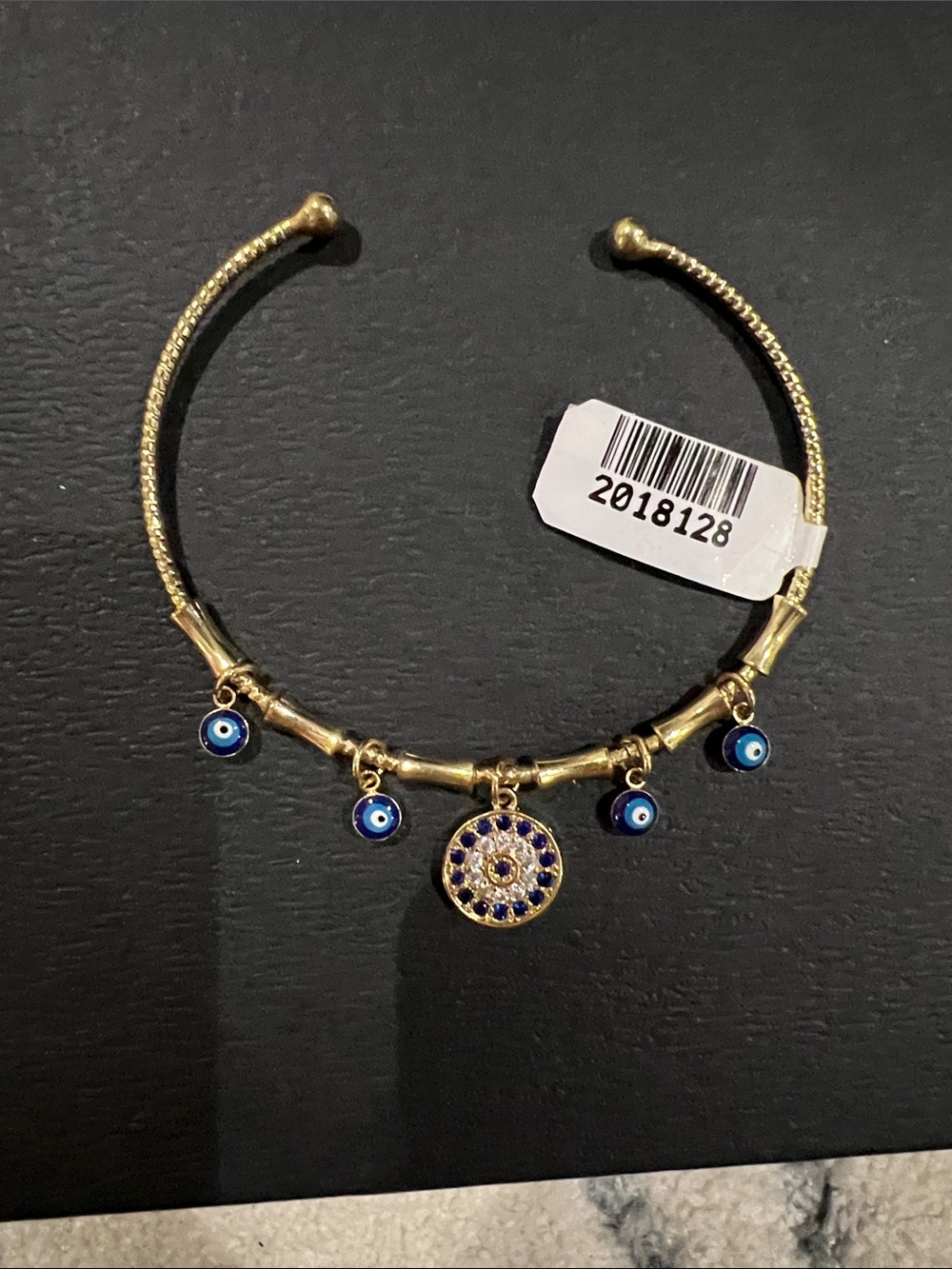 Gold-Tone Blue Evil Eye Charm Bangle Bracelet. NWT.  Adjustable